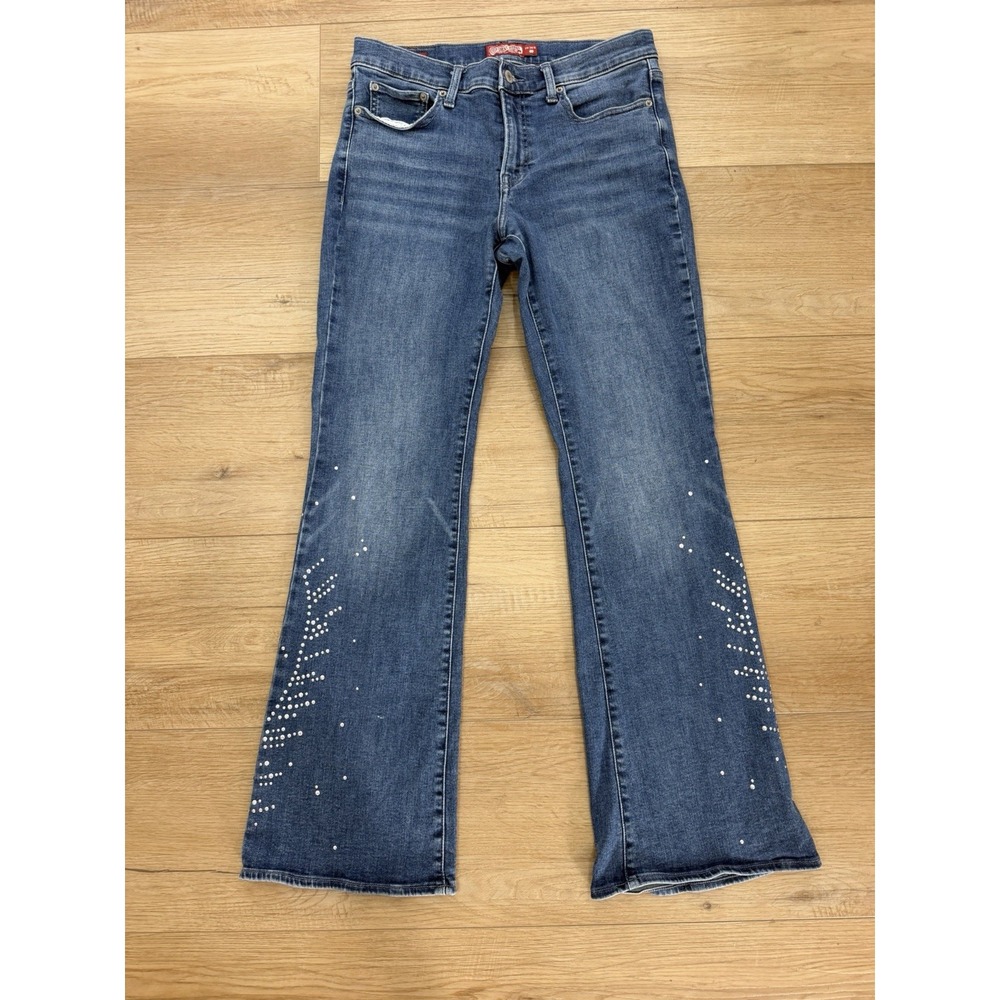 Lucky Brand Sweet Mid Rise Flare Jeans Womens 10 30R Rhinestone Studded Blue